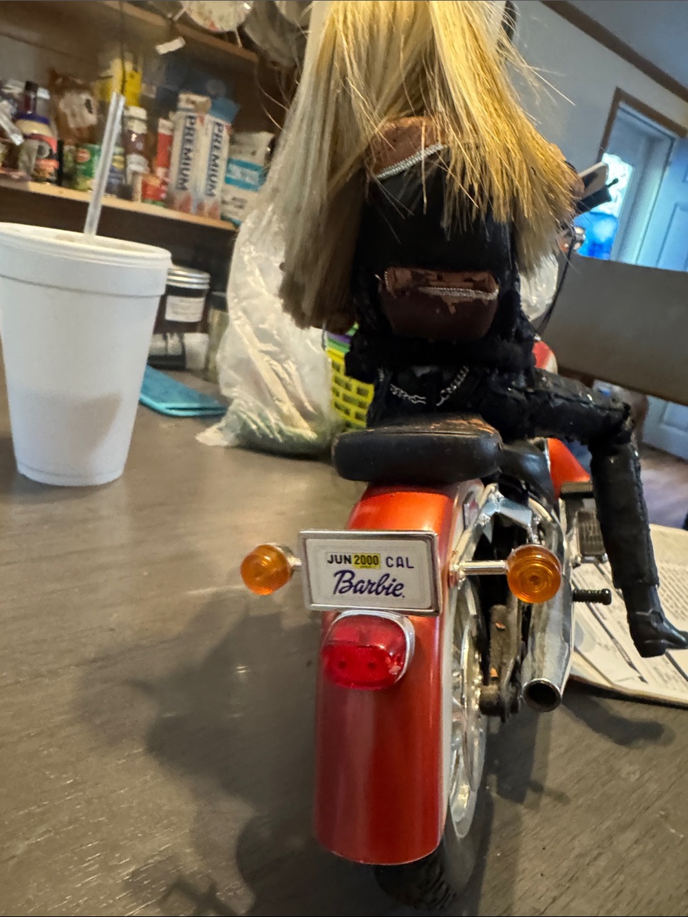 Harley-Davidson Black and Orange Barbie Doll Jacket on Motorcycle - Picture 12 of 13